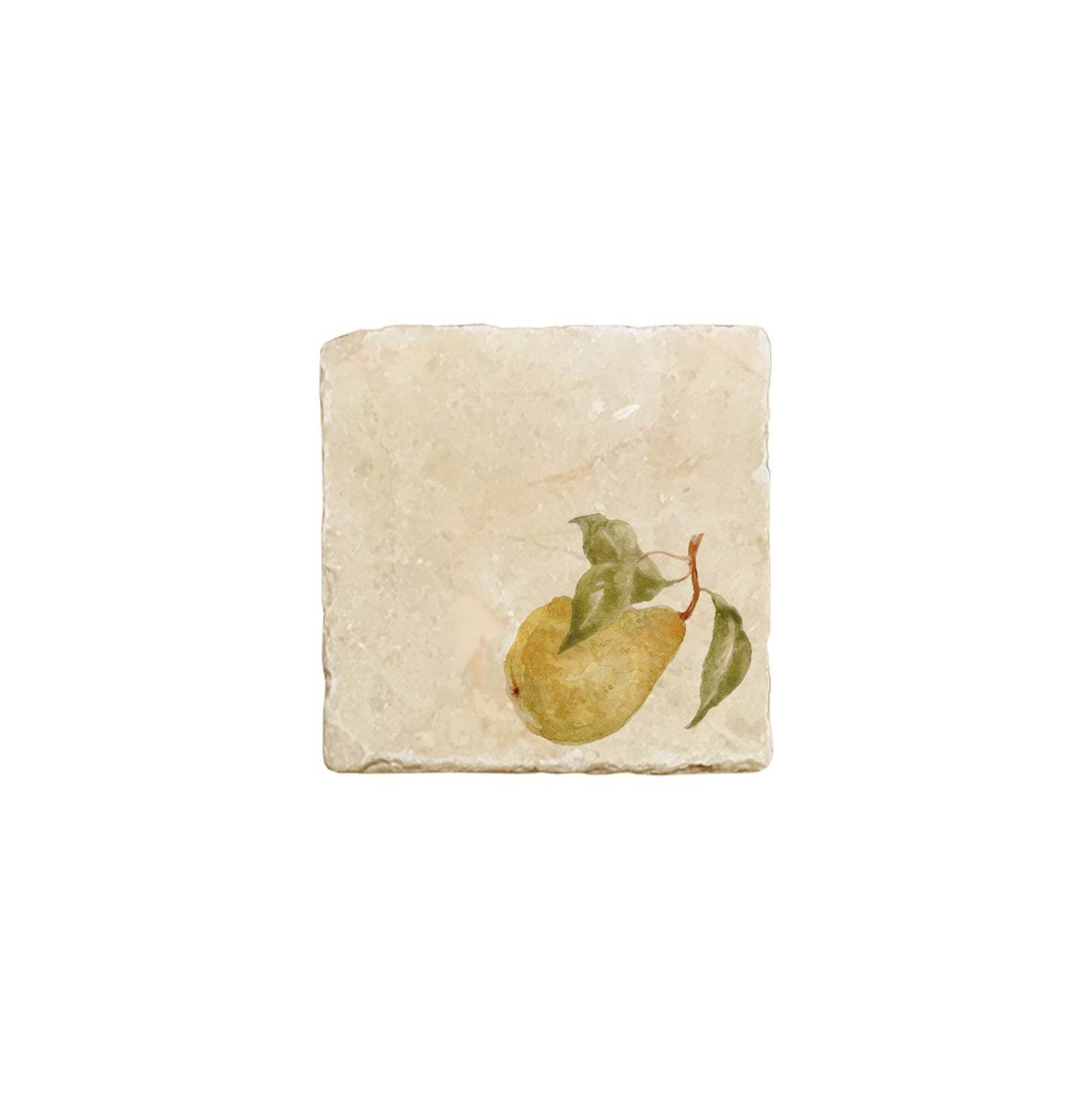 A square marble coaster featuring a watercolour fruit design that can be added to a mix and match set.