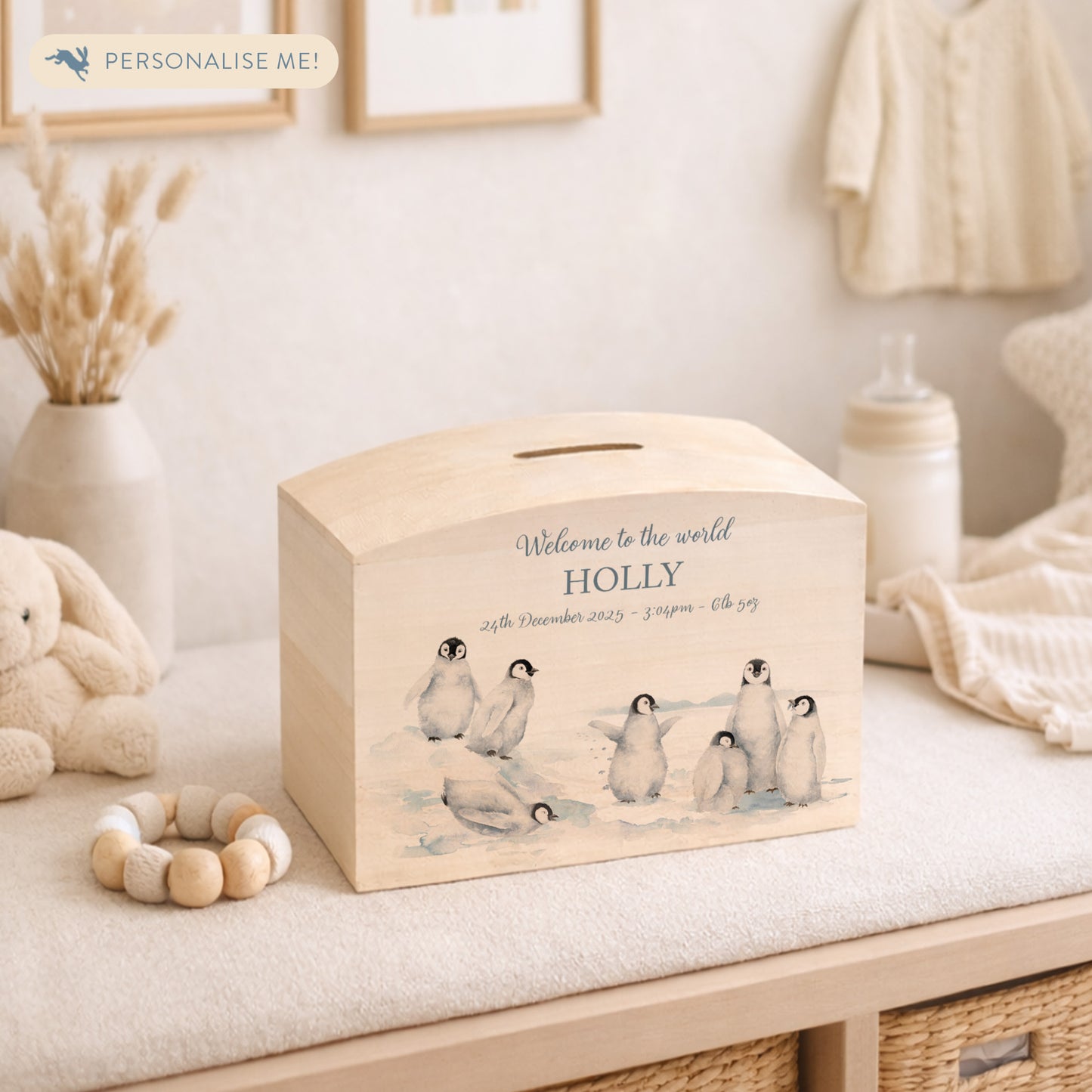baby animal nursery decor personalised wooden money box