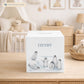 personalised handmade baby money box for new baby nursery or bedroom- Penguins having fun sliding in the snow