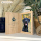 Memorial Solid Oak Photo Frame, personalise with your own message or select from our drop down selection. handmade watercolour paintings, this design features cat and dog pawprints to remember your beloved pet. 