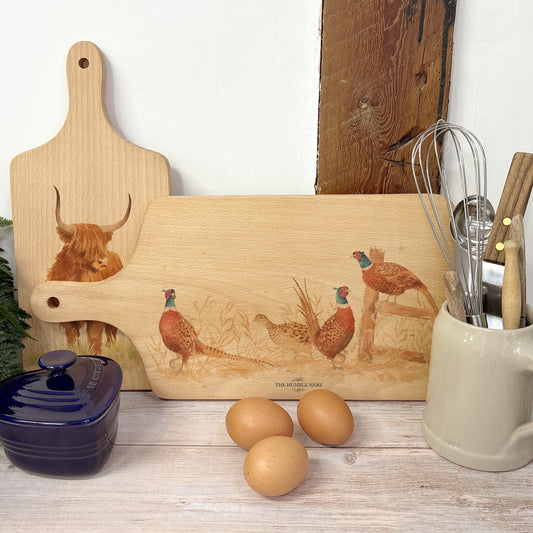 Pheasant watercolour chopping board 
