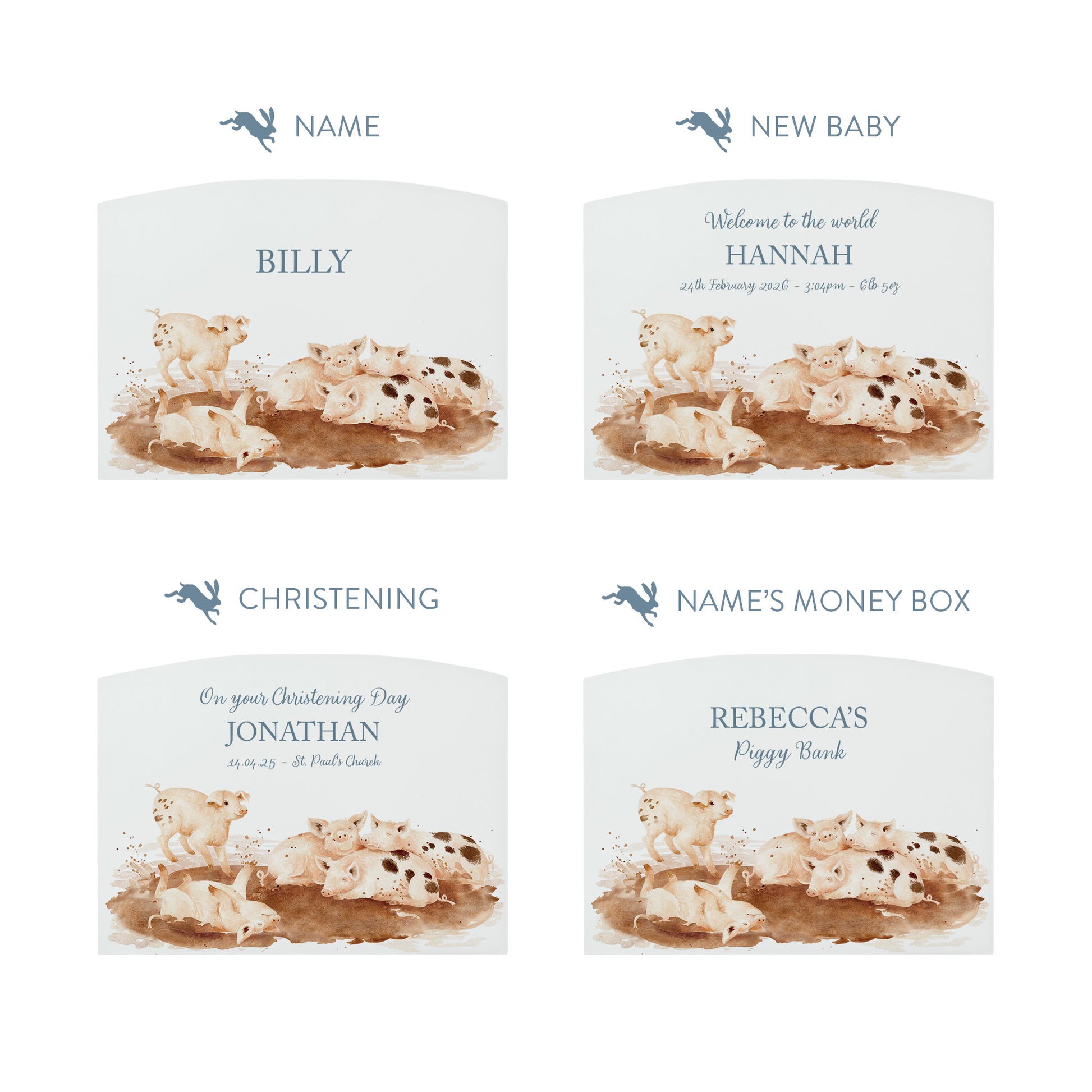 A group of piglets rolling and having fun in the mud, sploshing and splashing. A very fun little design for a special little one in your life. 