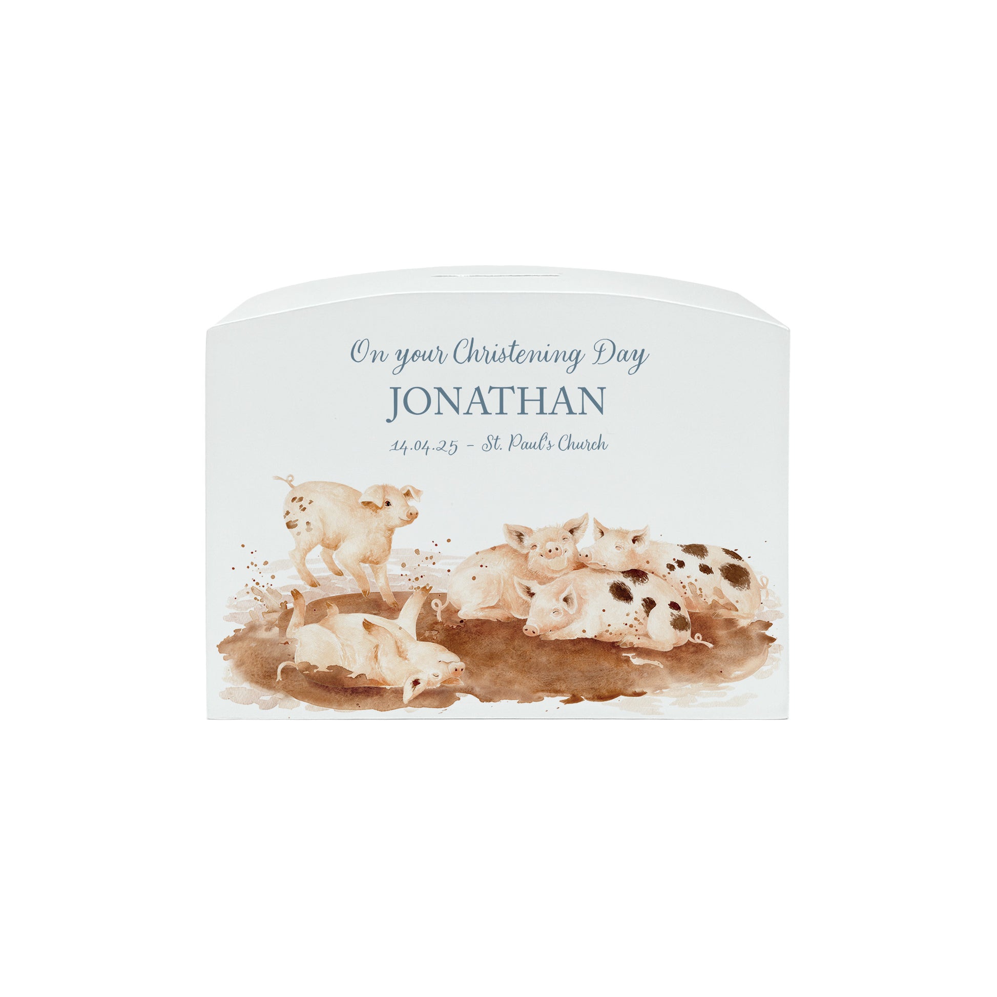 A group of piglets rolling and having fun in the mud, sploshing and splashing. A very fun little design for a special little one in your life. 