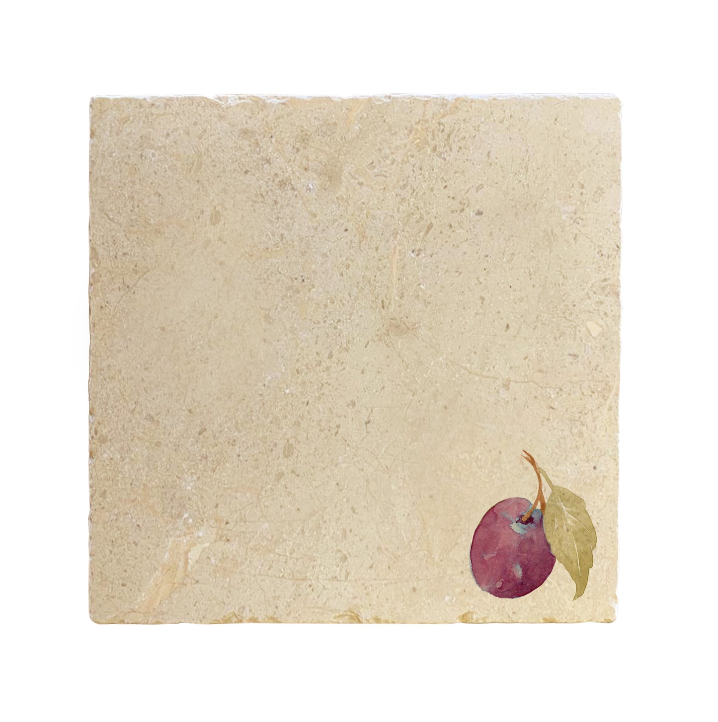 A large multipurpose marble placemat with a minimalistic watercolour plum design.