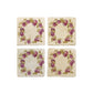 A set of 4 square marble coasters, featuring a rustic watercolour plum wreath.