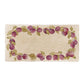 A rectangular marble sharing platter, featuring a watercolour plum wreath design that frames the platter.