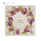 A large square personalised marble placemat with a plum wreath design. The placemat is personalised with a name and 'Yum yum yum!' in a dark blue brush script font.
