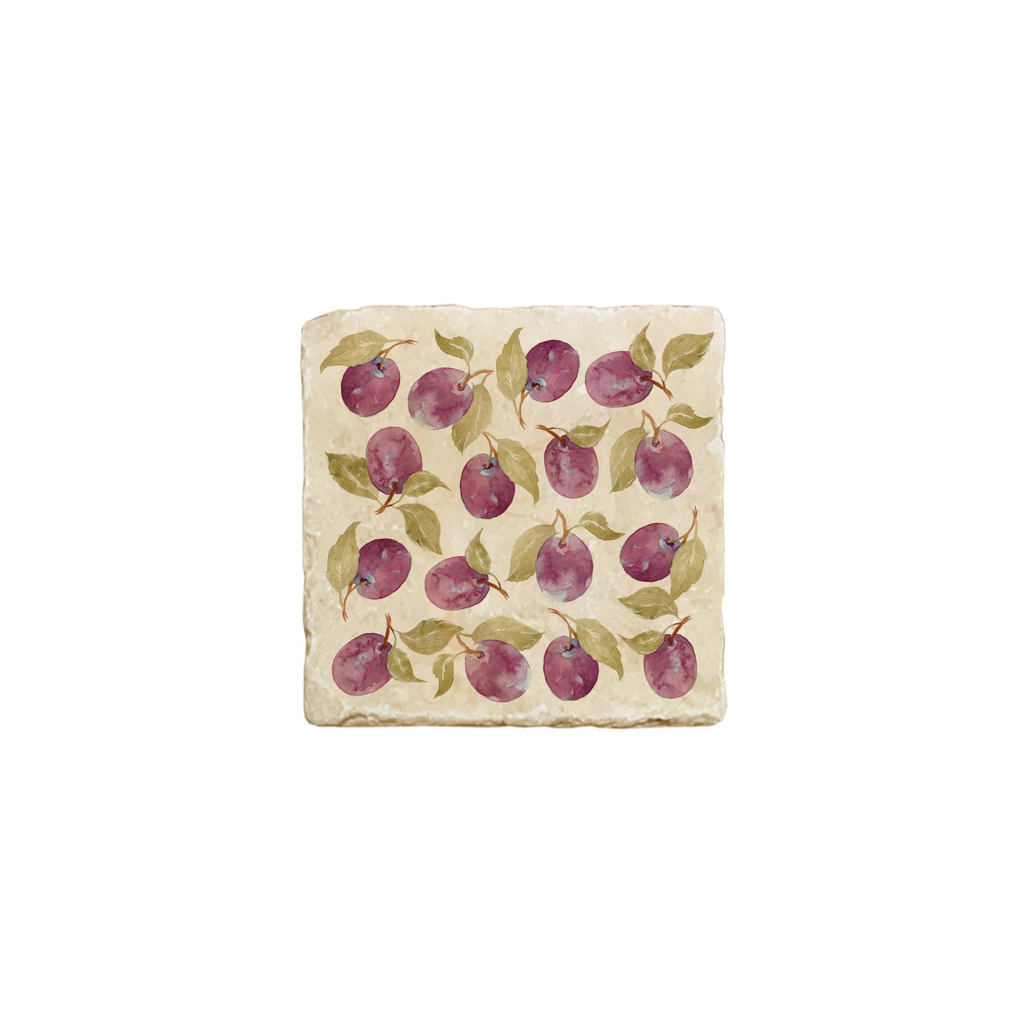 A square marble coaster featuring a watercolour fruit design that can be added to a mix and match set.