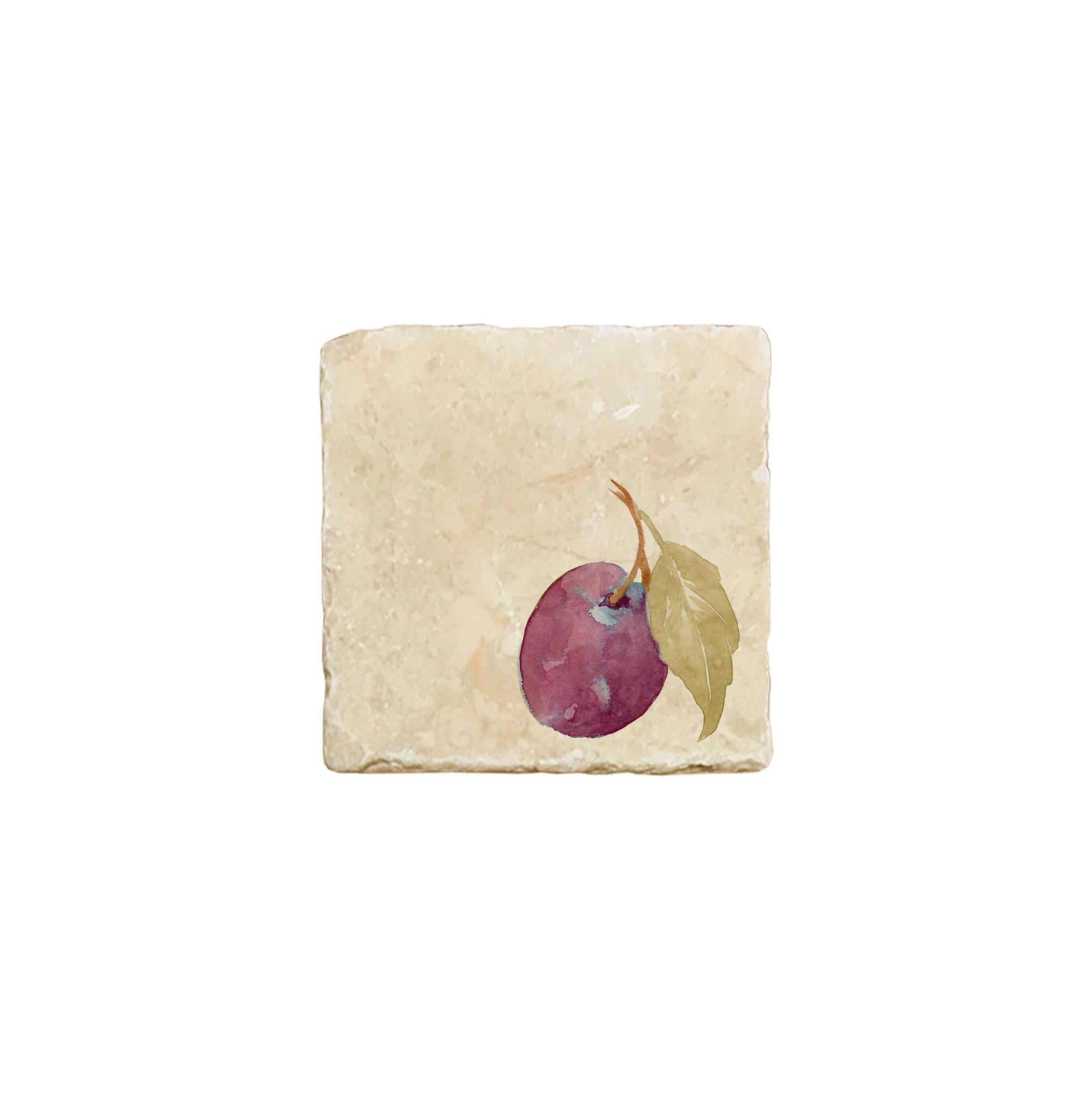 A square marble coaster featuring a watercolour fruit design that can be added to a mix and match set.