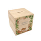 wooden handmade money box styled in childrens bedroom with soft decor, the perfect design with all of the Jungle Animals in. 