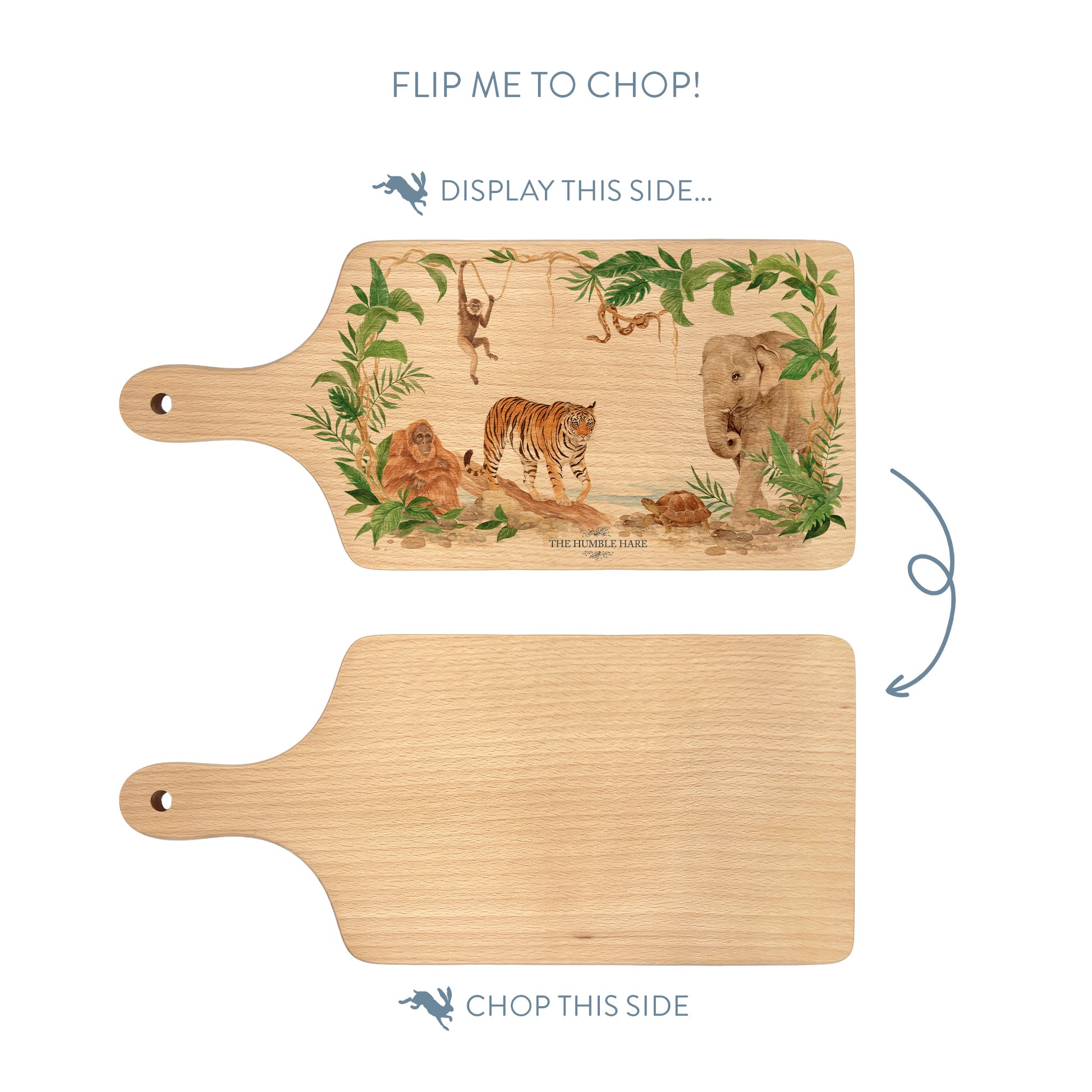 Rainforest Animals featuring on our wooden chopping boards. 