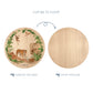 Wooden cutting board with a rainforest animal illustration on one side and plain wood on the other, with text indicating which side to display and which to chop.