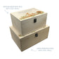 Wooden box with a decorative lid featuring animal illustrations on a wooden background. Perfect funeral memory keepsake box, for storing ashes, order of service, flowers, pictures. 