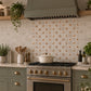 Mosaic splashback featuring a colourful watercolour Robins