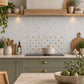 Mosaic splashback featuring a colourful watercolour Robins