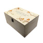Wooden box with a decorative lid featuring illustrations of Robins on Branches Perfect funeral memory keepsake box, for storing ashes, order of service, flowers. 