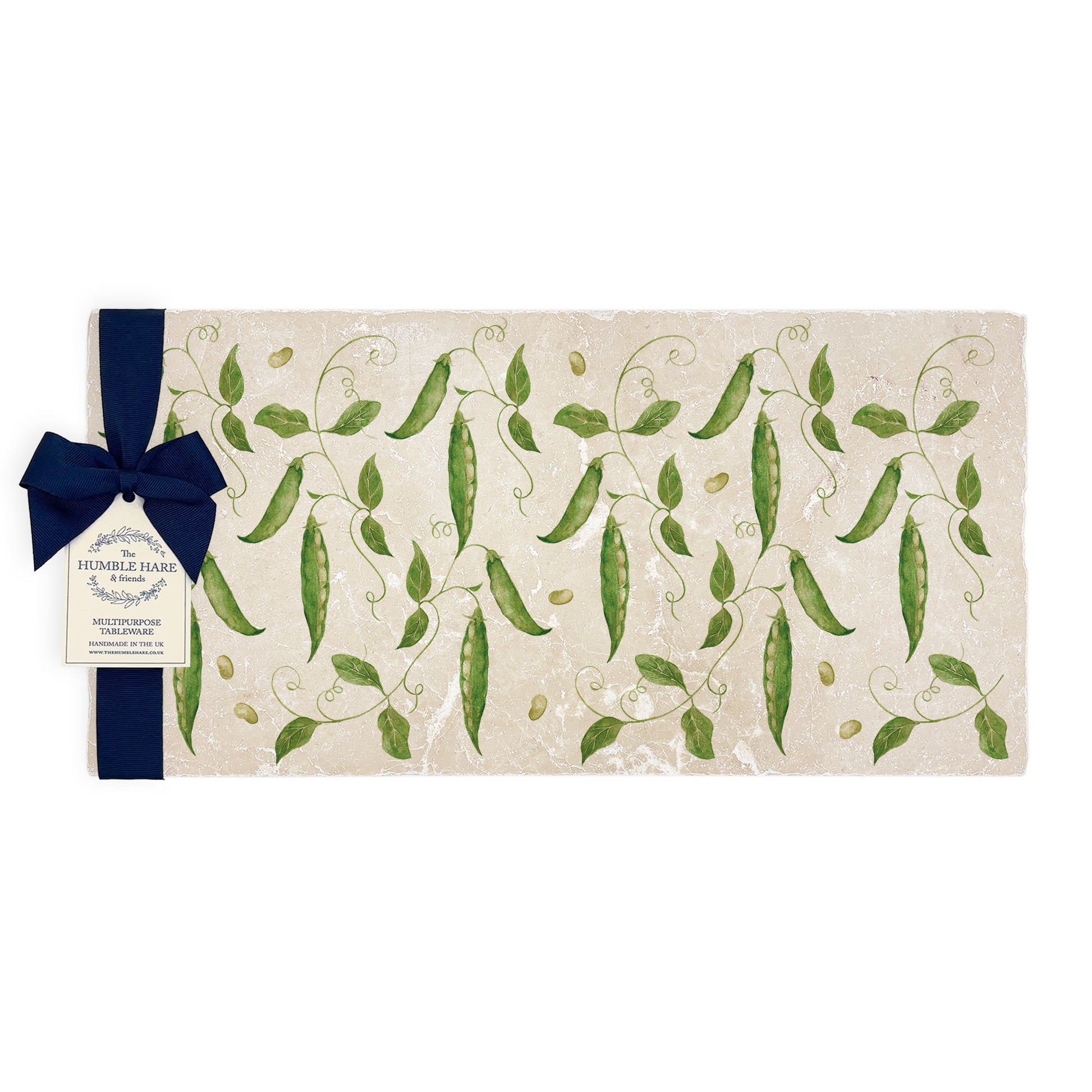 Elegant Runner Bean design on our classic marble Sharing Platter Size-In The Humble Hares Classic Watercolour style 