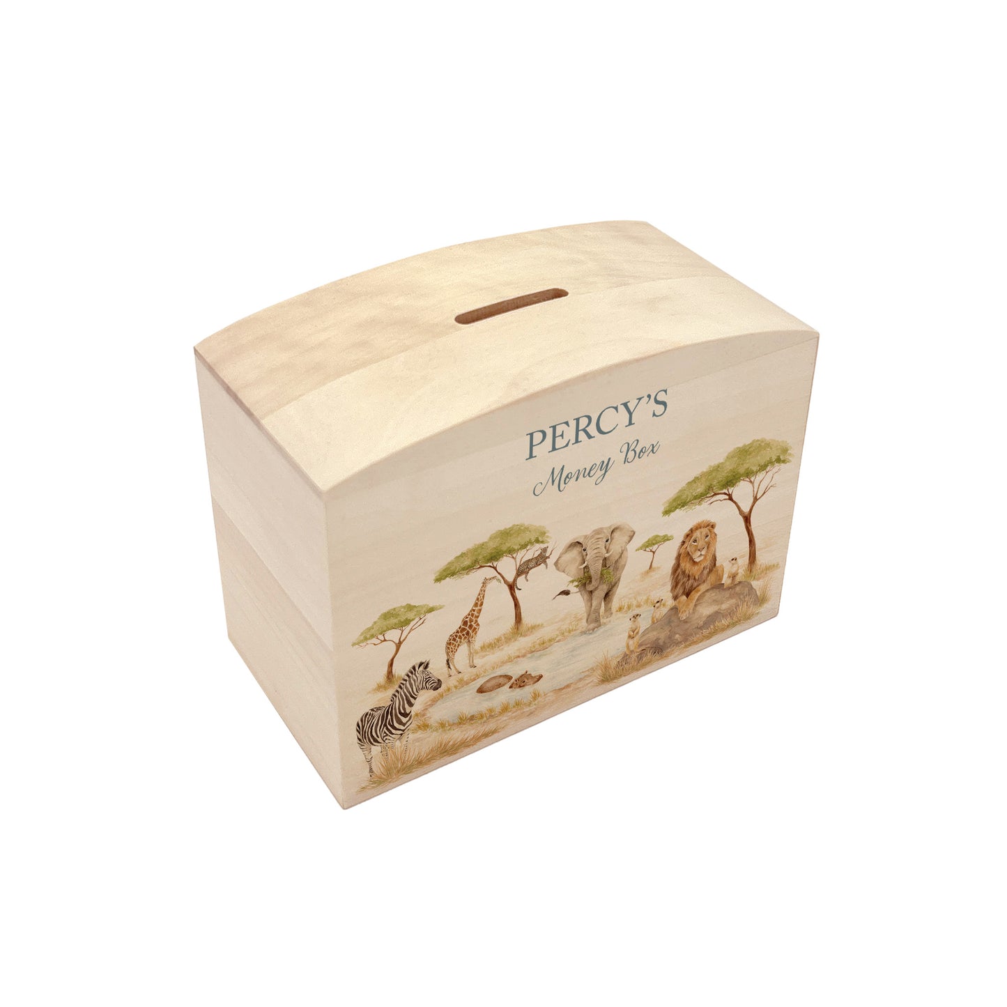 handmade watercolour baby money box gift for new baby nursery décor safari themed