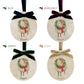 Four oval marble Christmas ornaments shown in colour options: blue, burgundy, green, and gold. Each ornament features a vintage watercolour sheep wearing a green wreath and red bow, with a personalised name underneath.