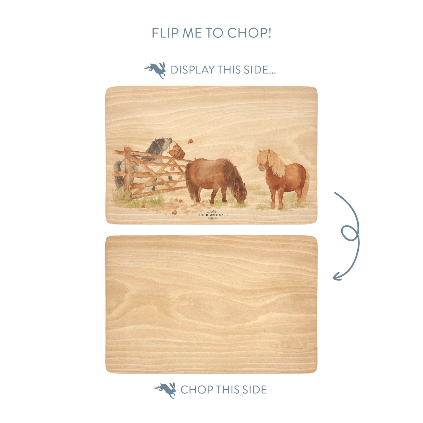 Shetlands playing in the field, featuring on our wooden chopping boards 