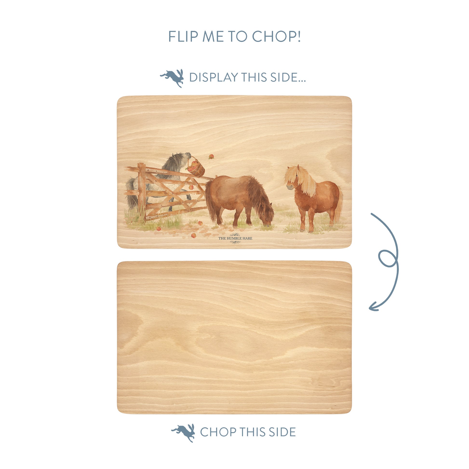 Shetlands playing in the field, featuring on our wooden chopping boards 