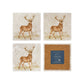 A set of 4 marble coasters featuring a noble stag roaming the highlands. One coaster is flipped to show the coasters are backed with cork.