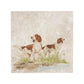 A large marble splashback tile with a design of two dogs standing by a river.