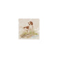 A square decorative marble splashback tile featuring a vintage-style illustration of a brown and white spotted spaniel dog sitting in grass on a light beige background.