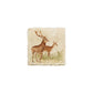 A 10x10cm cream marble splashback tile with a watercolour design featuring a red deer stag and doe.