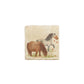 A 10x10cm cream marble splashback tile with a watercolour design featuring naughty Shetland ponies.