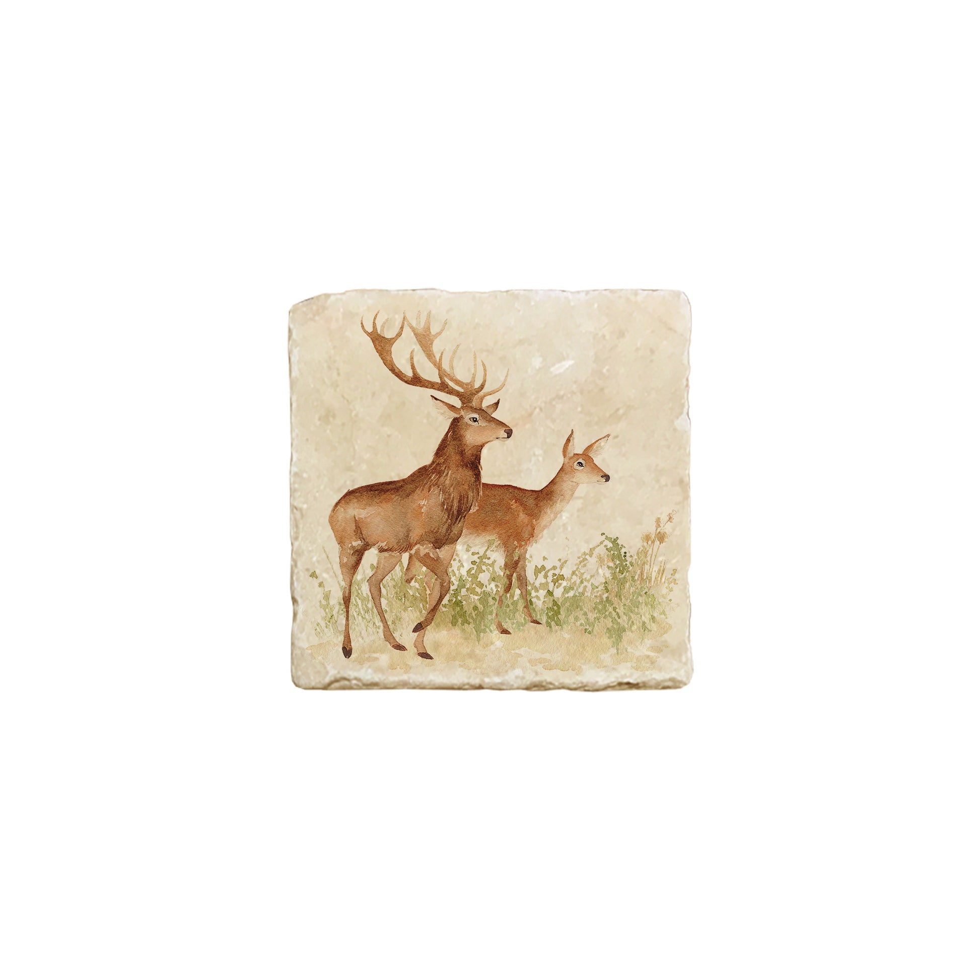 A square marble coaster featuring a watercolour countryside animal design that can be added to a mix and match set.