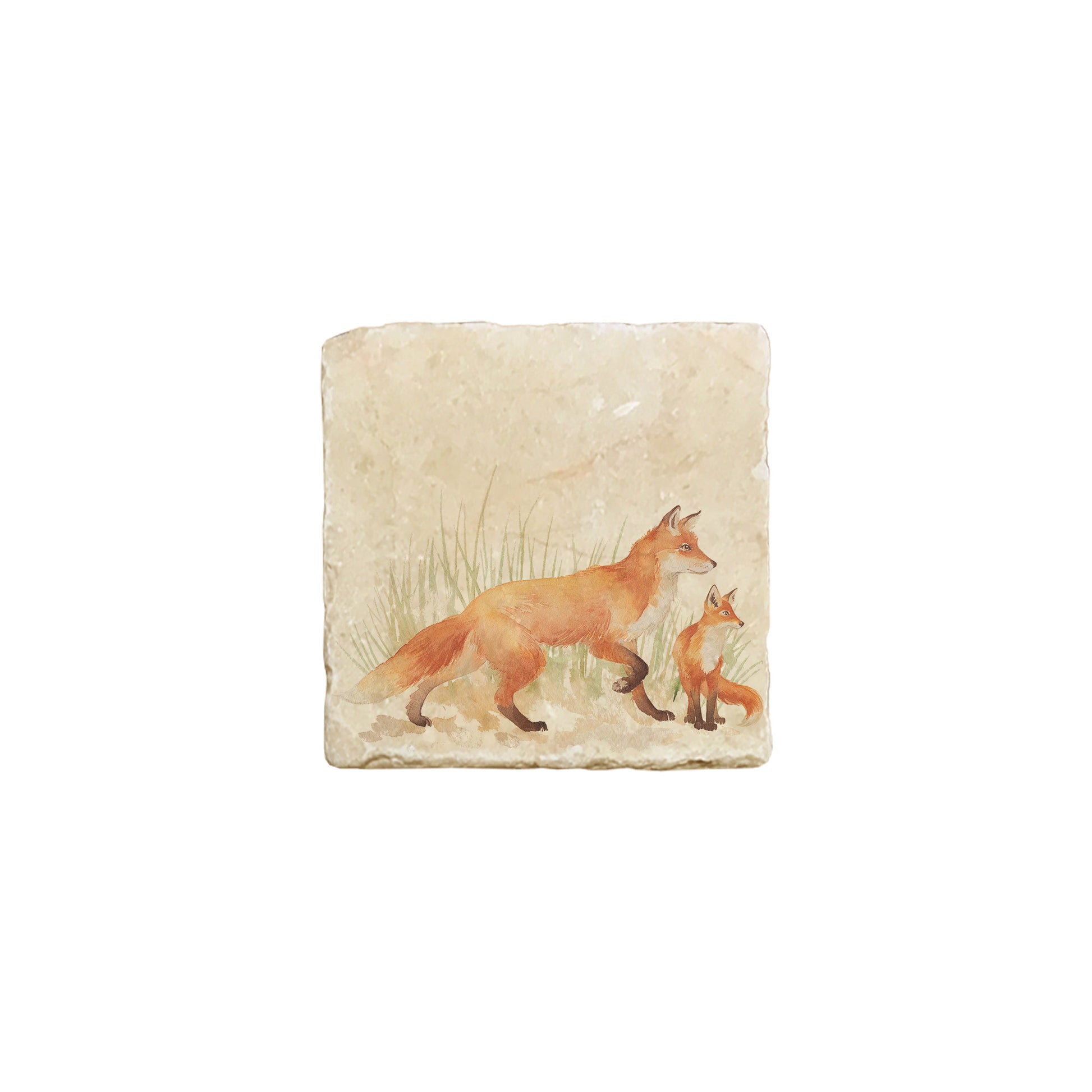 A square marble coaster featuring a watercolour countryside animal design that can be added to a mix and match set.