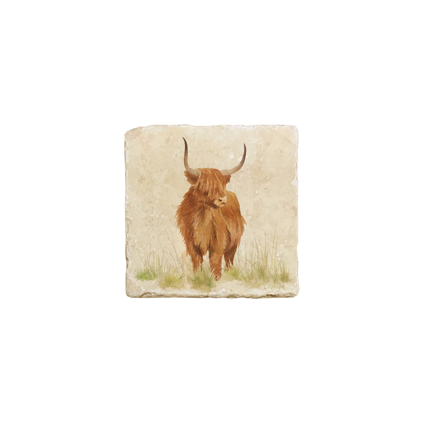 A square marble coaster featuring a watercolour countryside animal design that can be added to a mix and match set.