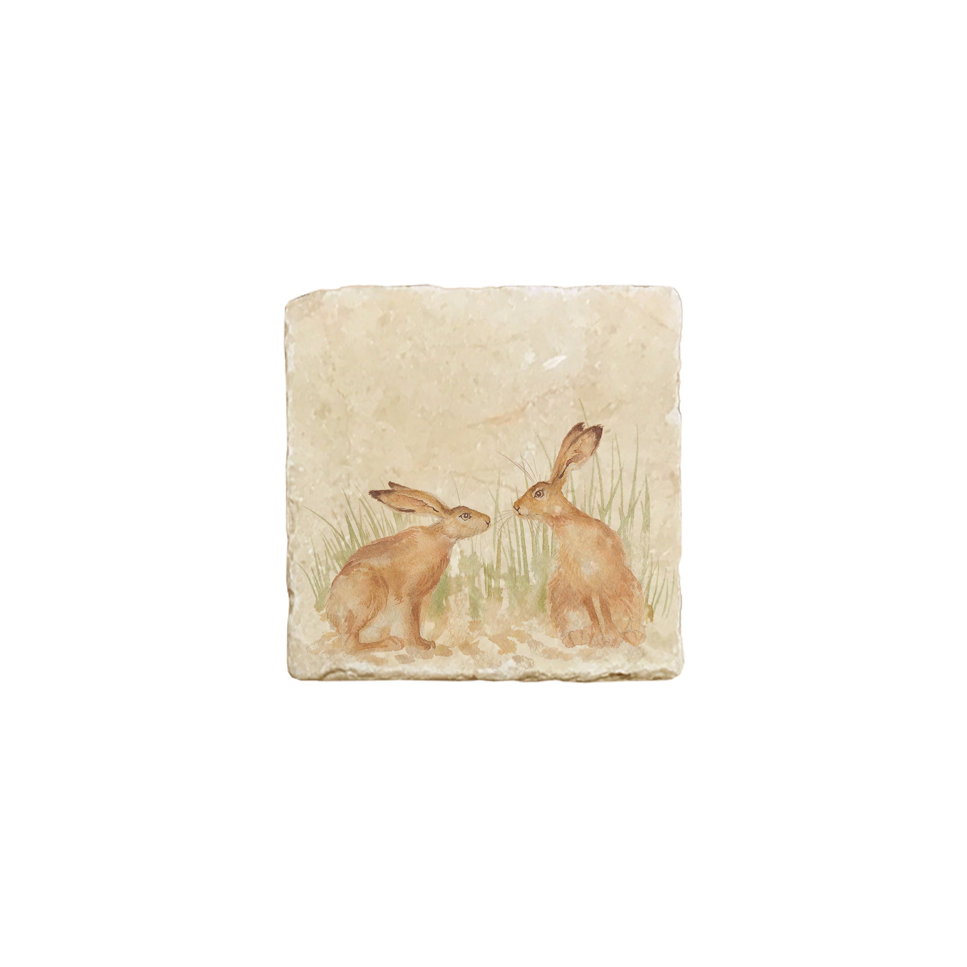 A square marble coaster featuring a watercolour countryside animal design that can be added to a mix and match set.