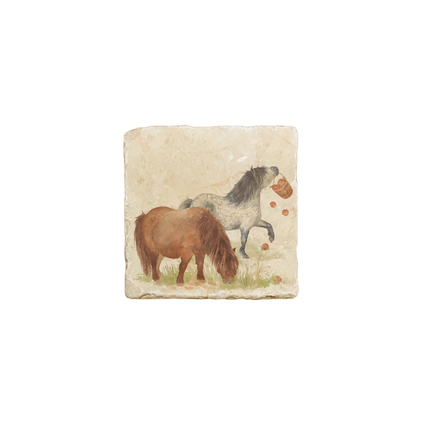 A square marble coaster featuring a watercolour countryside animal design that can be added to a mix and match set.