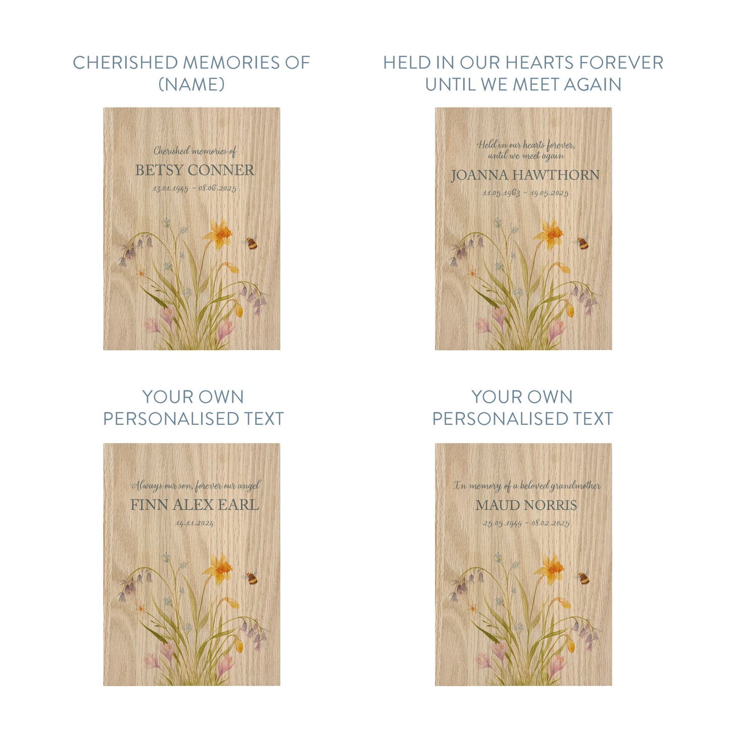 Personalised Oak Memorial Spring Flowers Photo Frame 5"x7"