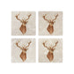 A set of four marble coasters with a watercolour illustration of a stag's head.