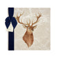 A large square marble platter featuring a watercolour portrait of a majestic stag. The platter is packaged with a navy blue gift bow and paper tag.