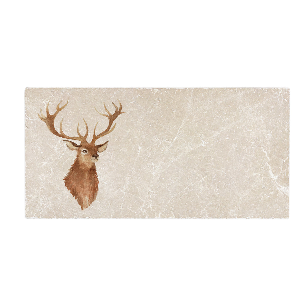 A marble sharing platter featuring a watercolour portrait of a majestic stag.