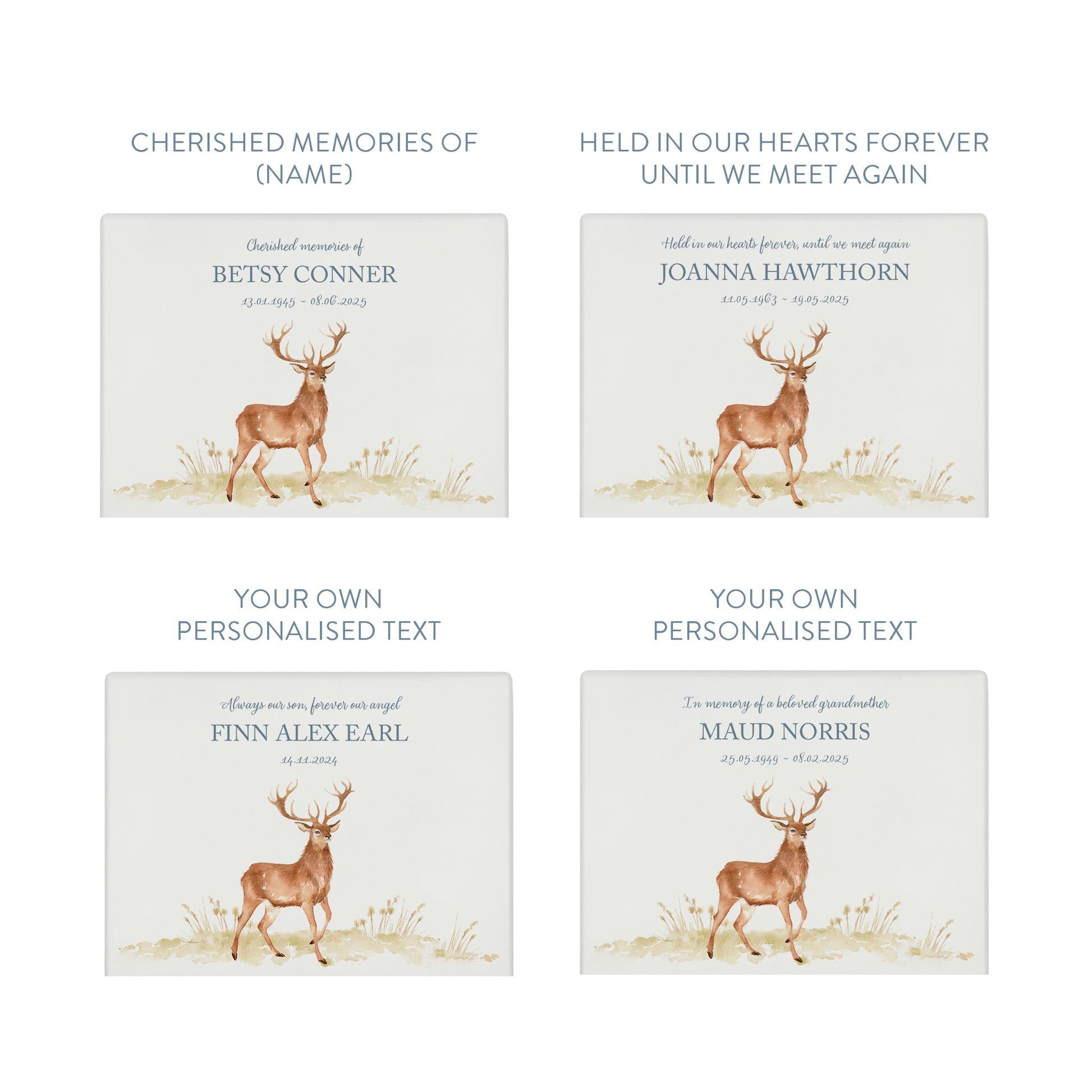 Luxury solid wooden white painted Majestic Stag watercolour illustration our urns and Caskets for displaying or burying ashes. Customisable and can be personalised. Perfect funeral memory keepsake urn, for storing ashes for humans and pets.