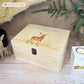 Wooden box with a lid featuring an illustration of a majestic Stag on a wooden background Perfect funeral memory keepsake box, for storing ashes, order of service, flowers, pictures. 