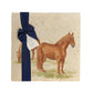 A multipurpose marble platter with a watercolour Suffolk Punch horse design, packaged with a luxurious dark blue bow and branded gift tag.