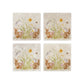 A set of four marble coasters with a watercolour design of spring flowers and cute fluffy bunnies. 