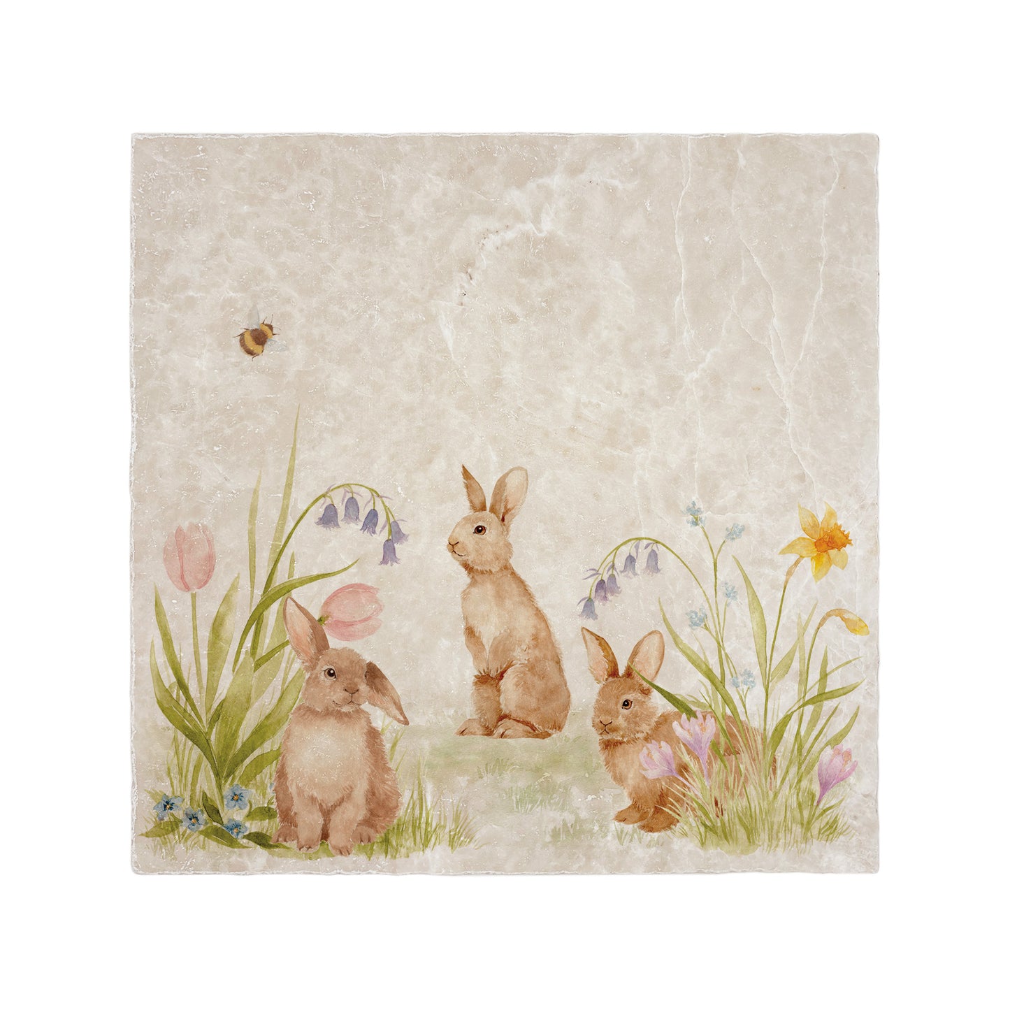 Spring has arrived in the garden, this platter features beautiful bunnies playing in the garden with the most beautiful spring flowers.  