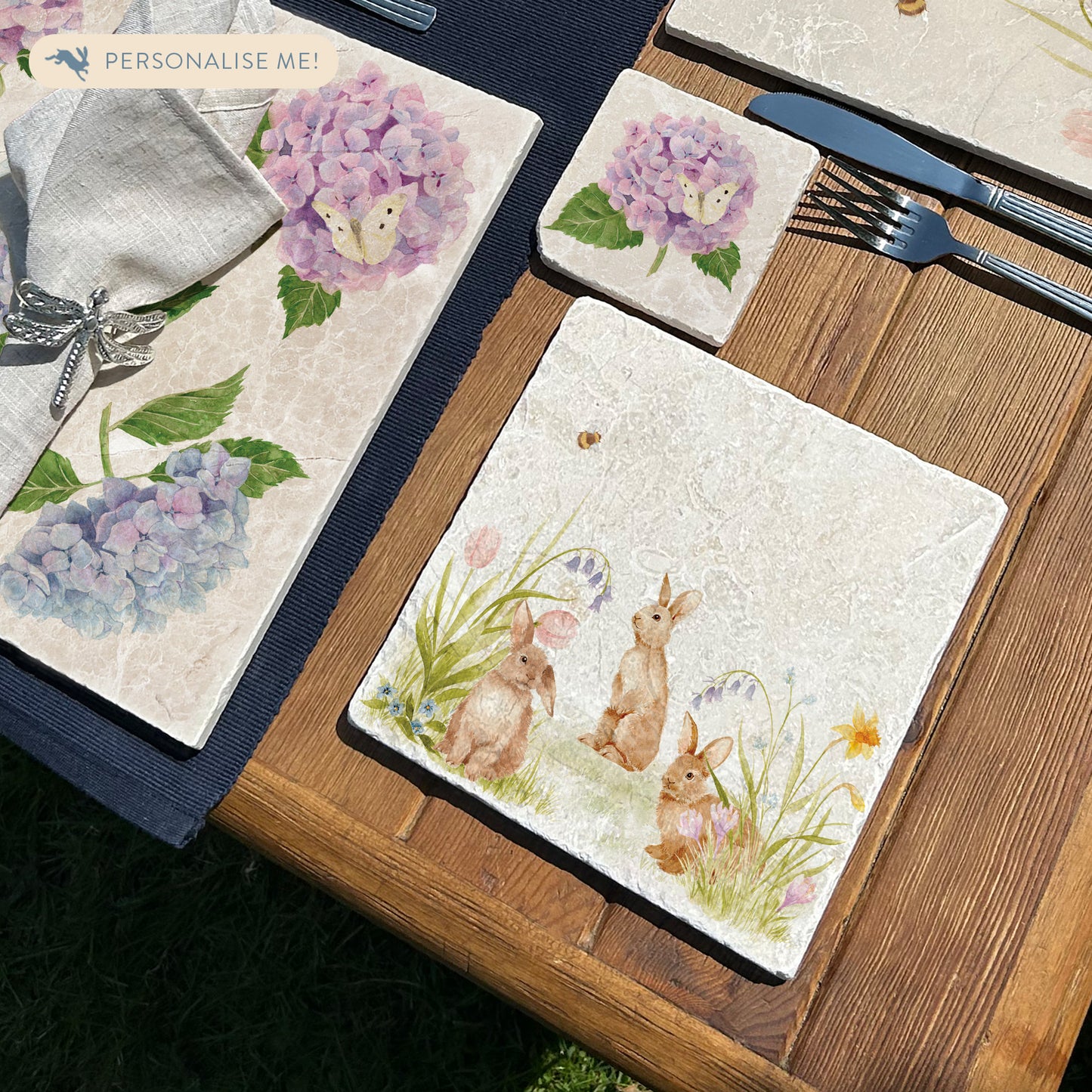Spring has arrived in the garden, this platter features beautiful bunnies playing in the garden with the most beautiful spring flowers.  