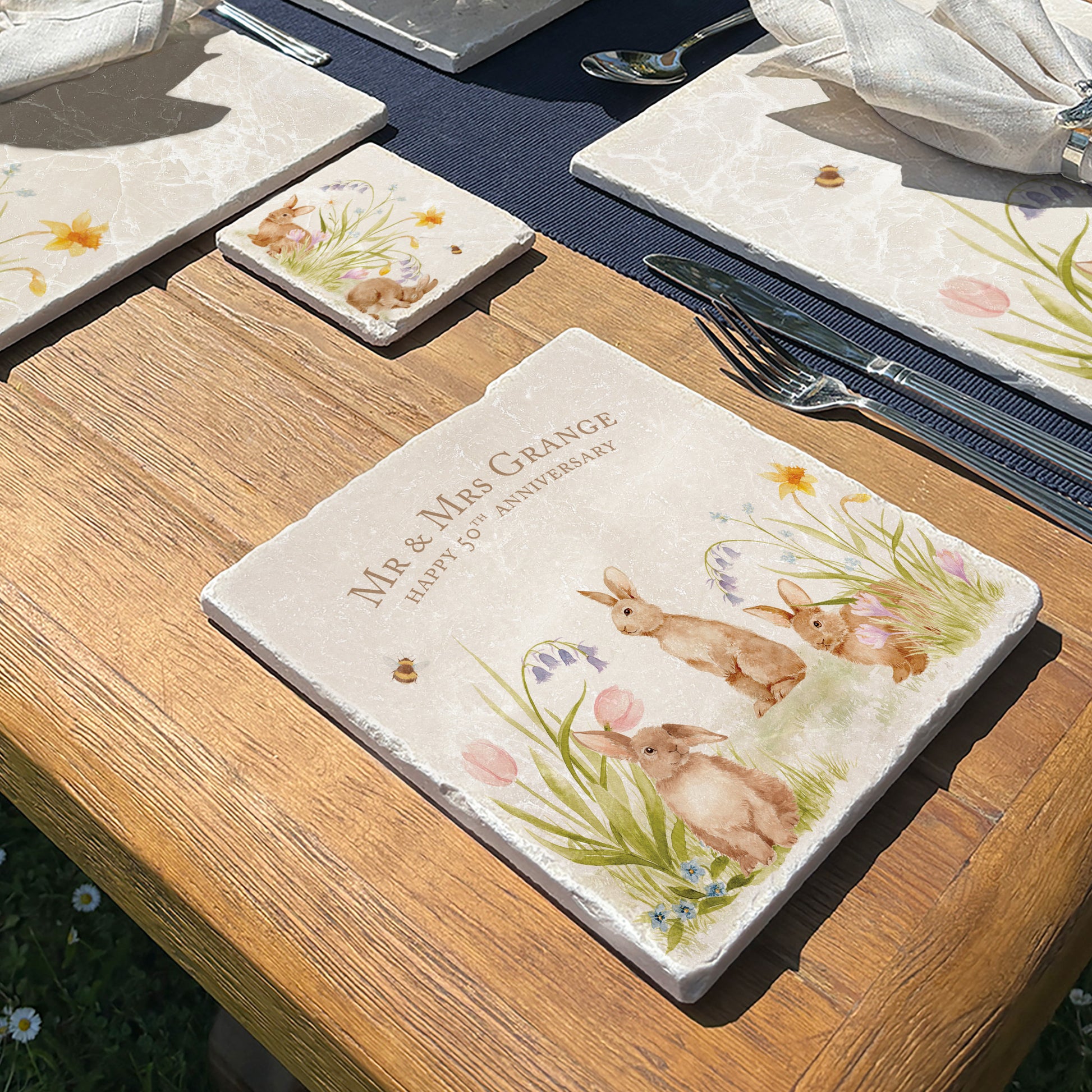 Spring has arrived in the garden, this platter features beautiful bunnies playing in the garden with the most beautiful spring flowers.  
