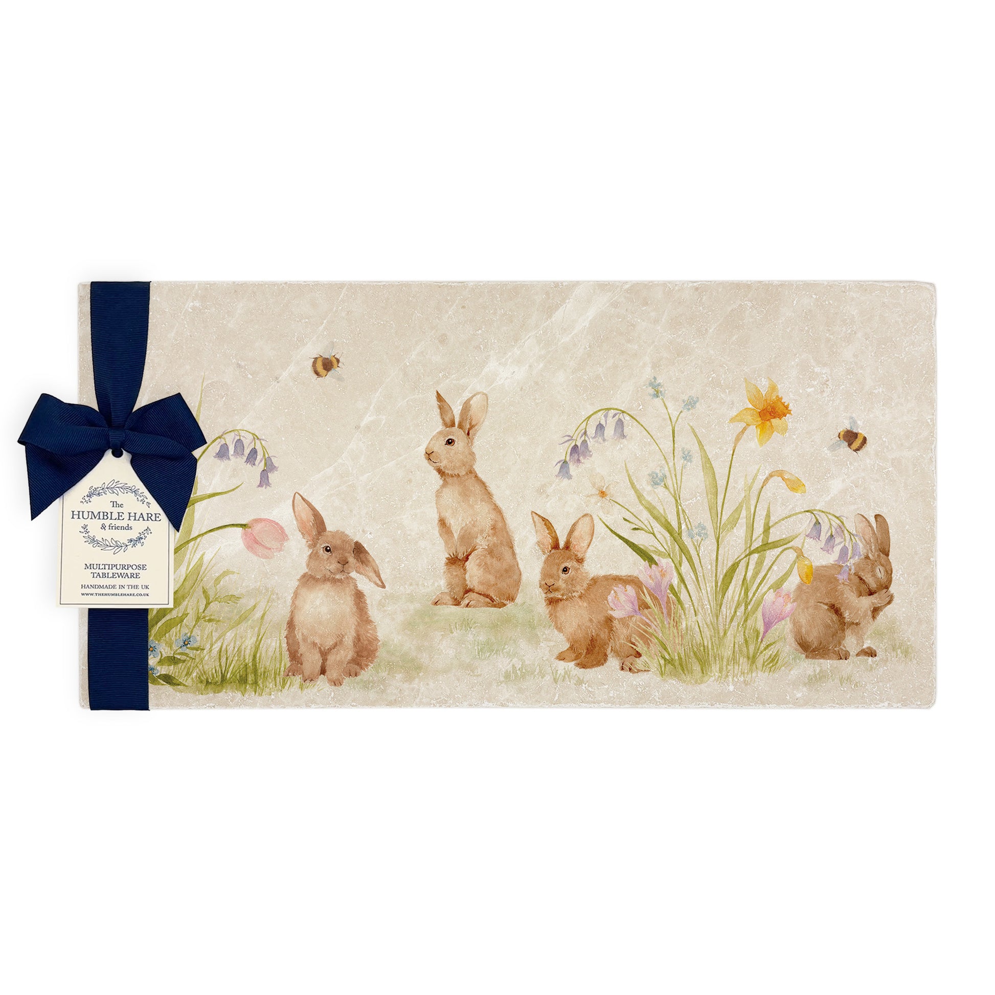 Spring has arrived in the garden, this platter features beautiful bunnies playing in the garden with the most beautiful spring flowers.  