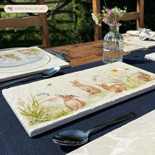 Spring has arrived in the garden, this platter features beautiful bunnies playing in the garden with the most beautiful spring flowers.  