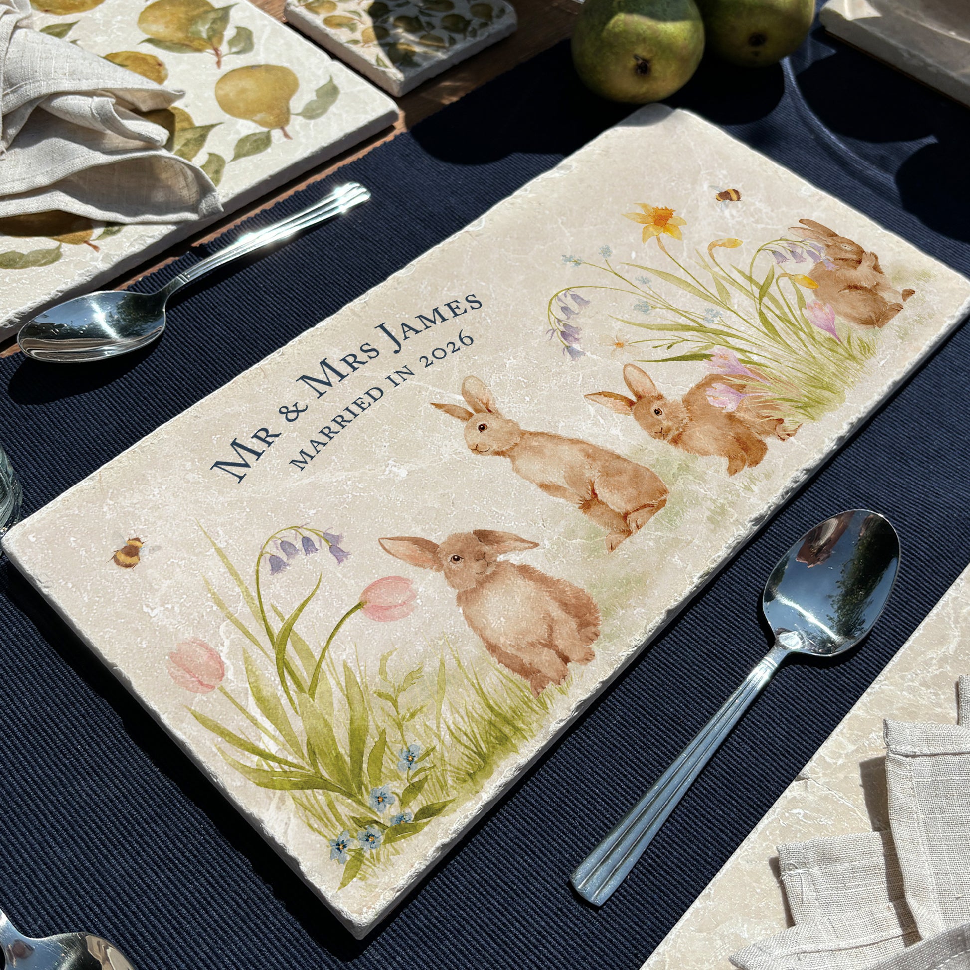 Spring has arrived in the garden, this platter features beautiful bunnies playing in the garden with the most beautiful spring flowers.  