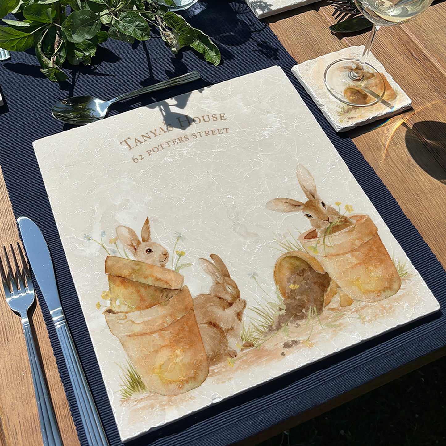 This design features our cheeky bunny rabbits hiding and nibbling away in pots. The perfect gift for the bunny lover. 